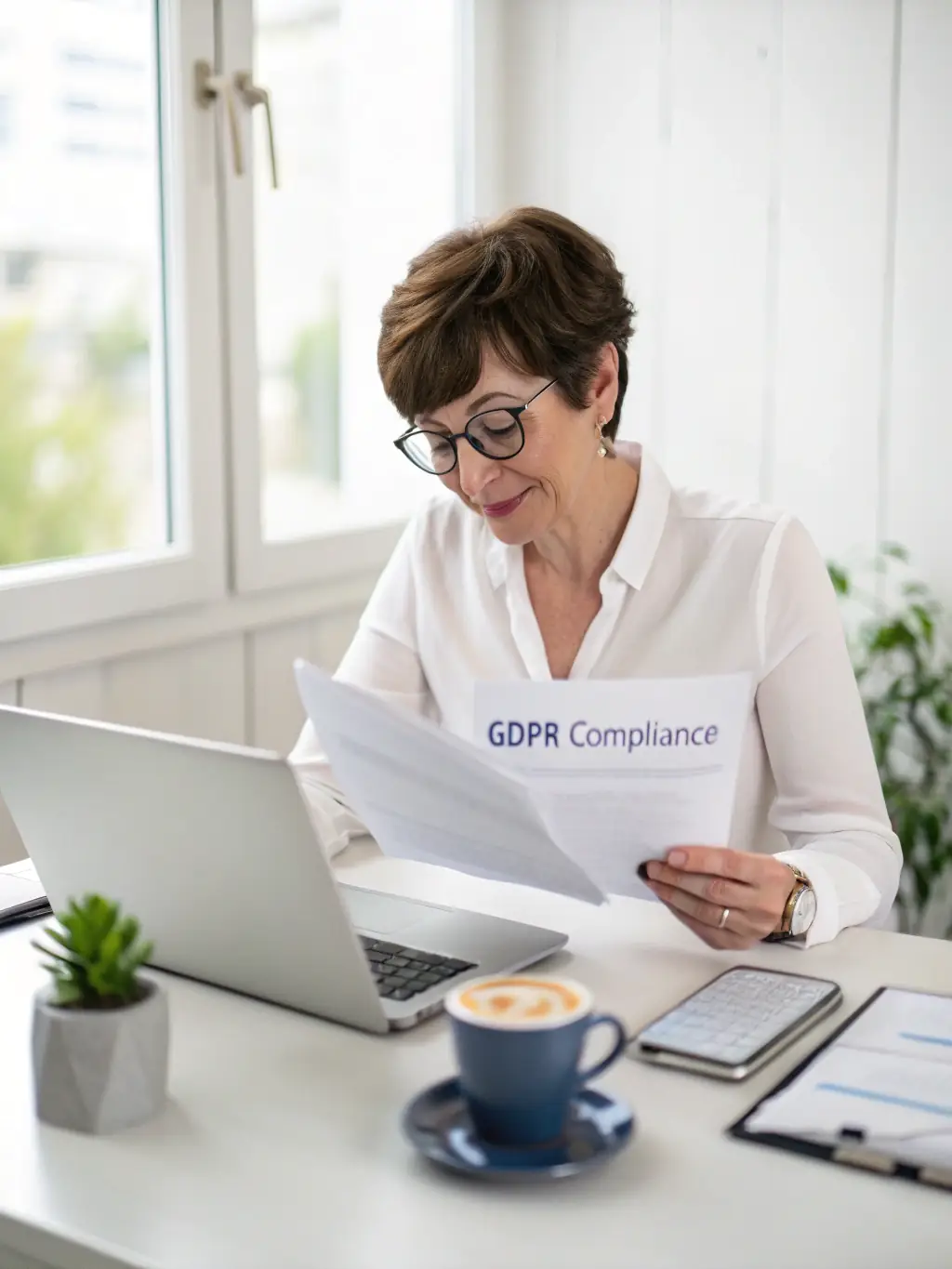 A photograph of a 4WardMiles compliance officer reviewing regulatory documents, showcasing the company's dedication to adhering to all legal and industry standards.